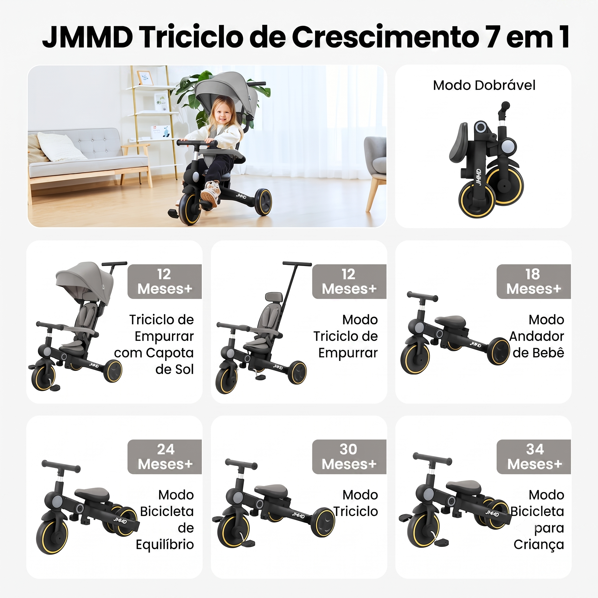 Triciclo Dobrável 7 em 1